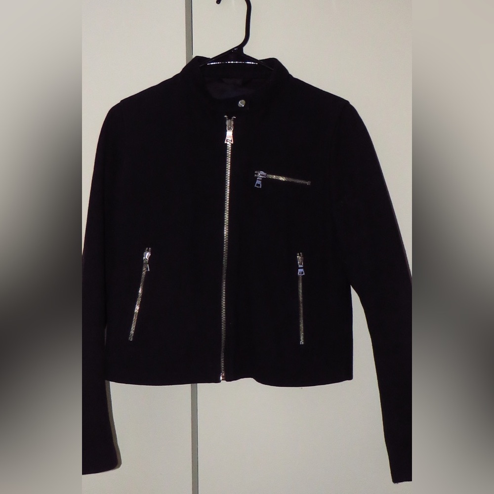 GAP black Wool Biker Jacket with silver Metallic Zippers (small women’s)